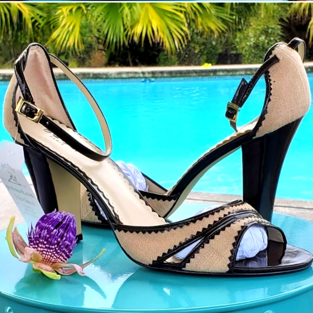 BCBG Paris Black Tan Mary Jane Open Toe 4"